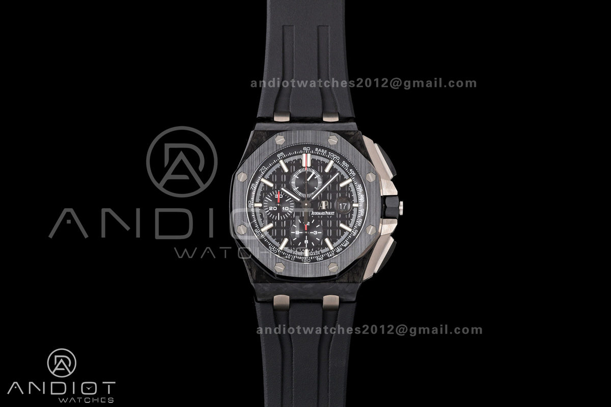 Royal Oak Offshore 44mm Forged Carbon Ceramic Bezel JF 1:1 Best Edition Black Dial on Rubber Strap A3126